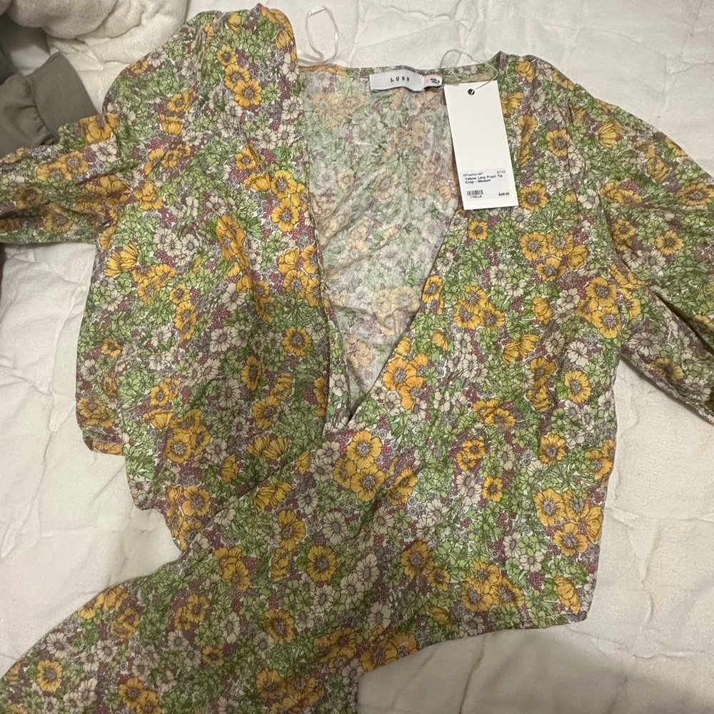 Lush Yellow and Green Floral Crop Top